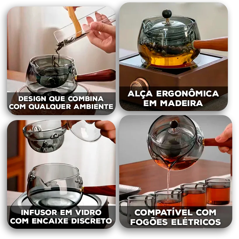Bule CristalTea Modern House™ em Vidro Termorresistente com Alça de Madeira / Um Convite ao Conforto e Estilo no Seu Chá