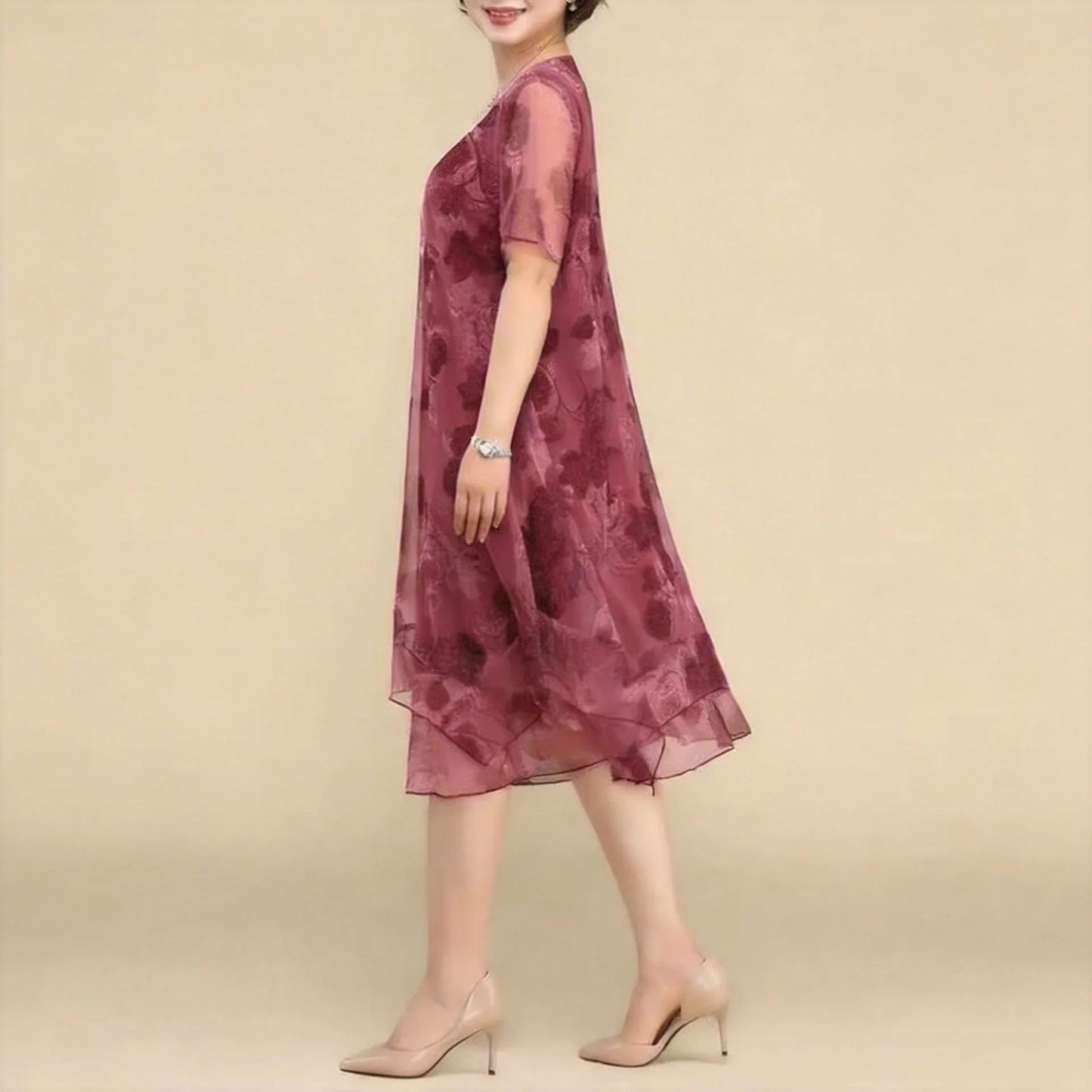 Vestido Floral Nice™ em Chiffon Premium com Dupla Camada e Barra Assimétrica