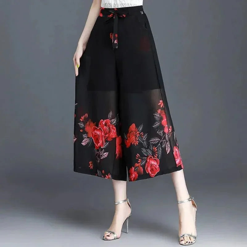 Calça Saia Jasmine™ com Design Floral em Chiffon / Estilo e Versatilidade com um Toque de Natureza!