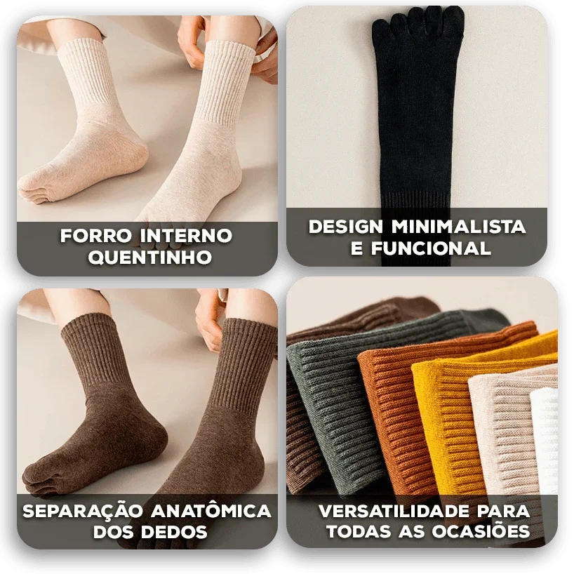 Meias ComfortToe™ com Dedos Separados e Forro Quentinho / Para Quem Quer Pés Quentes e Bem Protegidos!