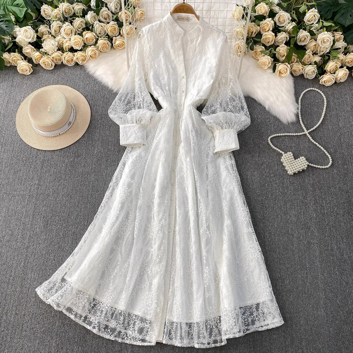 Vestido Imperial™ Rendado com Mangas Bufantes