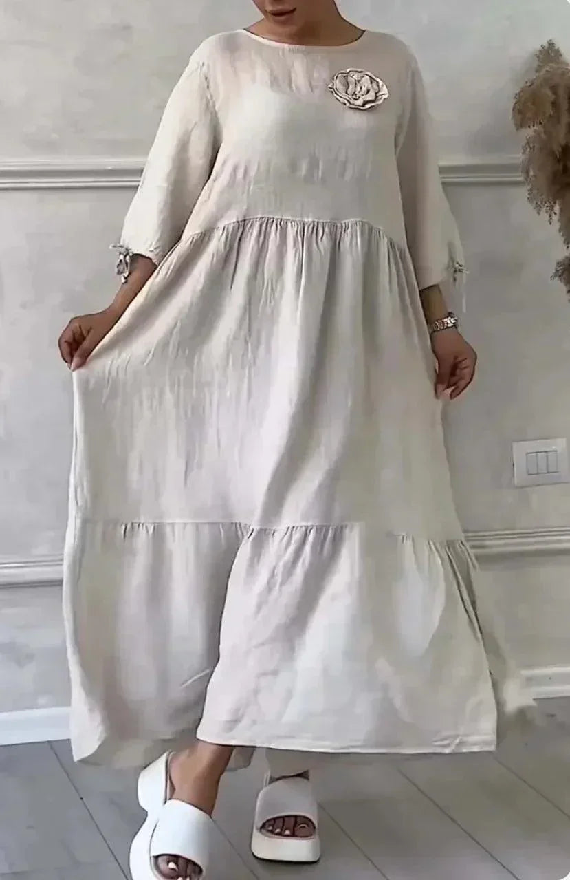 Vestido Florinda™ Em Linho de Algodão / Encante-se com a Suavidade, Liberdade e Conforto que Você Merece!