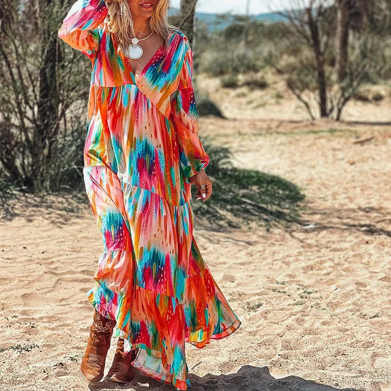 Vestido Lumaya™ com Estampa Artística e Movimento Livre