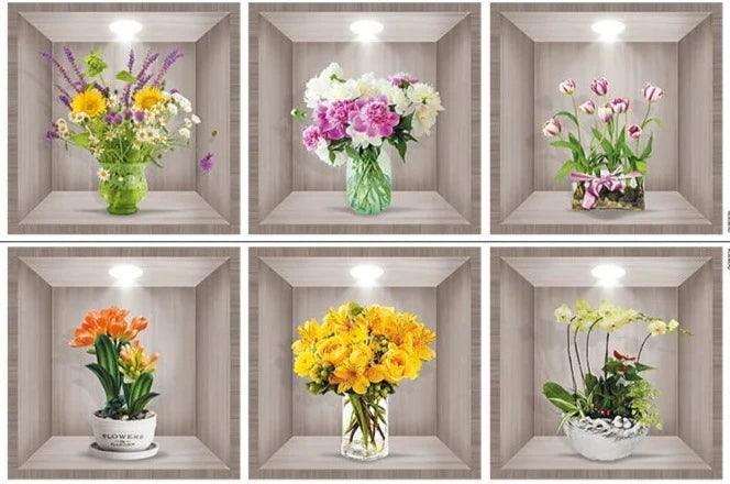 Kit com 6 Quadros Adesivos VivaDécor™ de PVC com Efeito 3D / Transforme suas Paredes em Jardins Vibrantes com um Toque Tridimensional!
