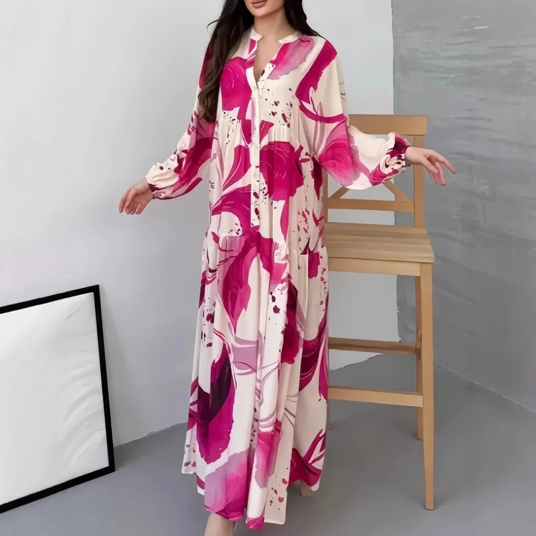 Vestido Longo Yumi™ em Viscose Premium com Fechamento Frontal de Botões