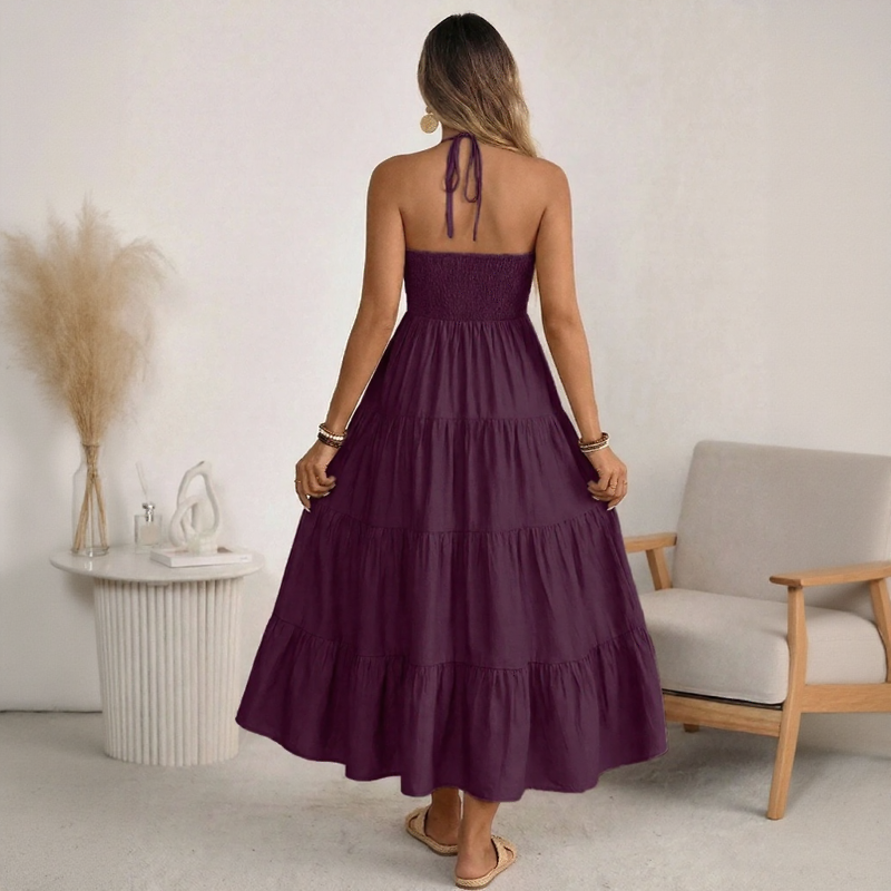 Vestido Solara Breeze™ Com Decote Halter e Saia Ampla em Camadas