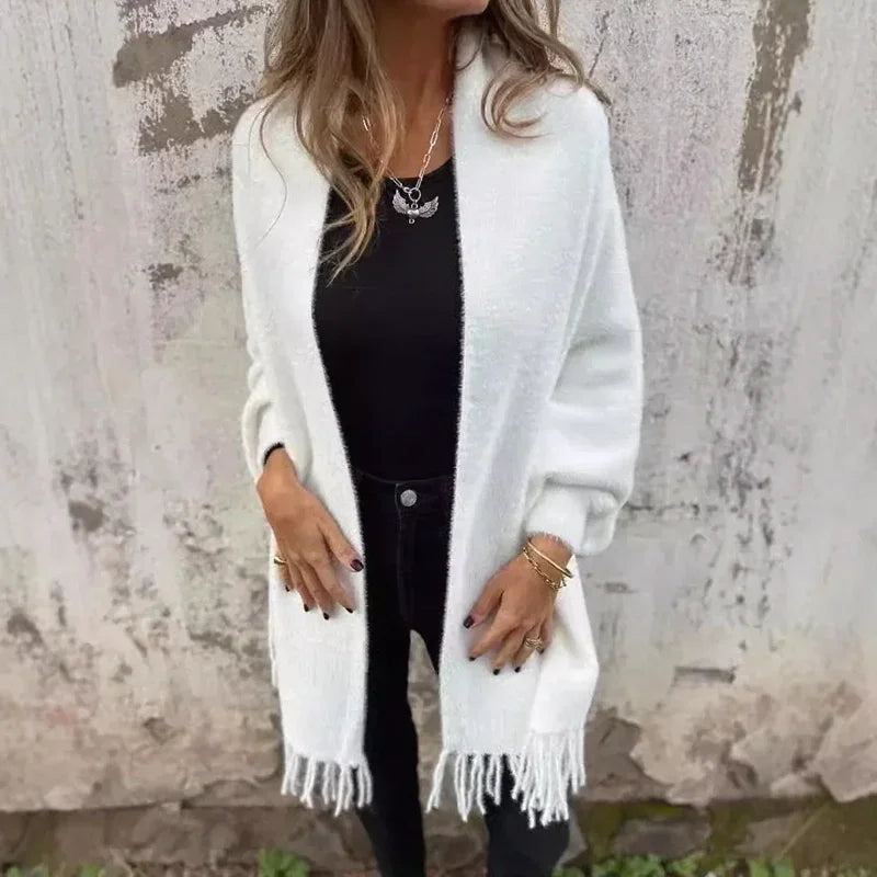 Casaco Femme Aura™ Tipo Manta com Franjas / O Aconchego com Estilo das Ruas de Milão!
