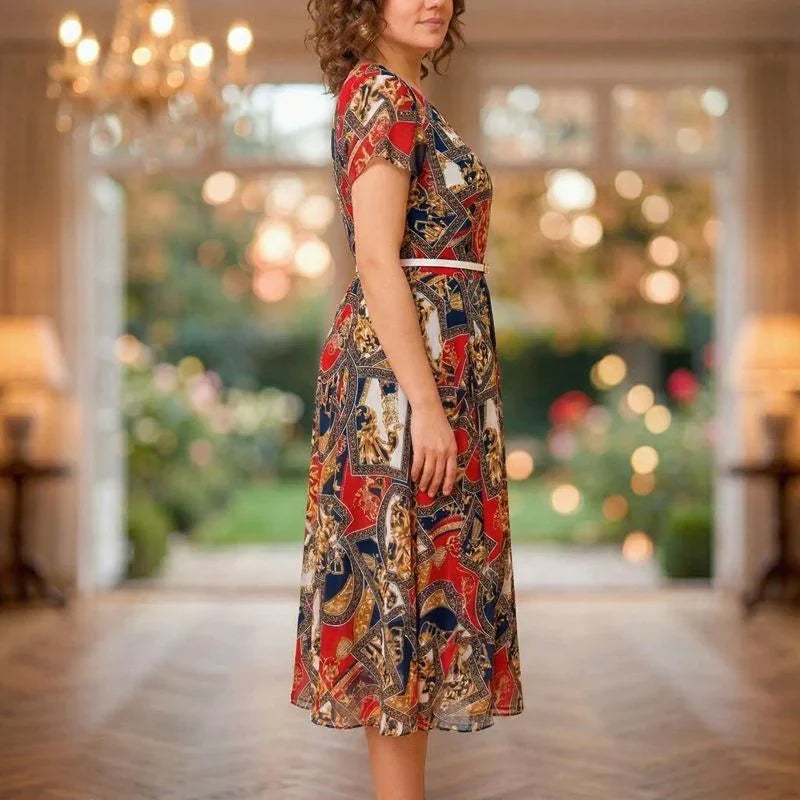 Vestido Midi Malta™ com Estampa Barroca + Cinto de Brinde