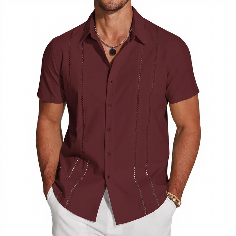 Camisa Kaedon™ com Linhas Verticais de Efeito Metálico e Visual de Alto Padrão