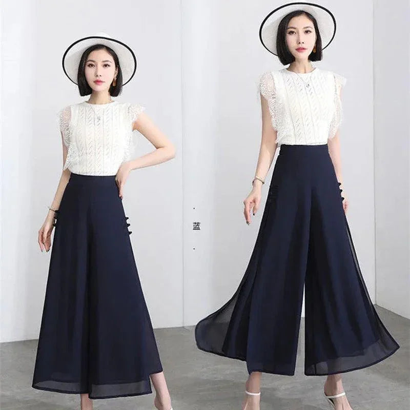 Calça Saia Palazzo™ com Dupla Camada em Chiffon / Desfile Exalando o Máximo de Beleza e Glamour!