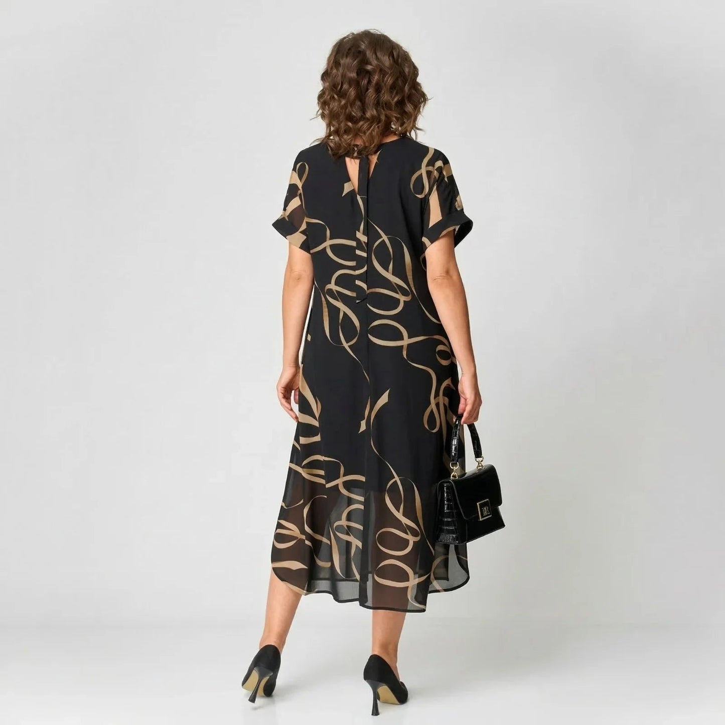Vestido Francesca™ com Babado e Estampa Dourada