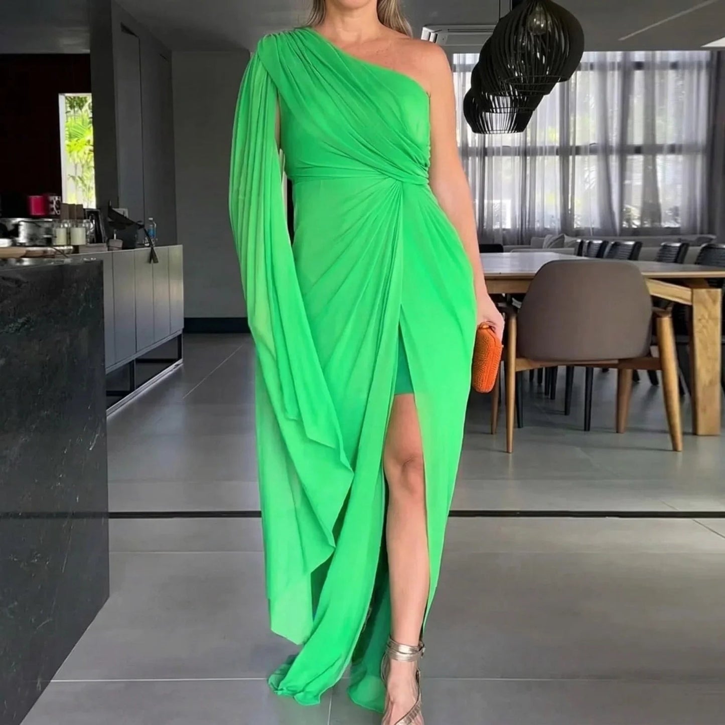 Vestido Longo Catarina™ Drapeado com Ombro Único