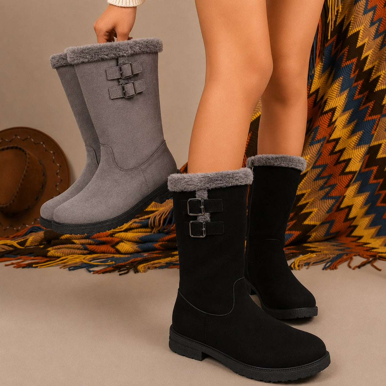 Bota Genevieve™ com Forro Acolchoado Interno e Cano Médio