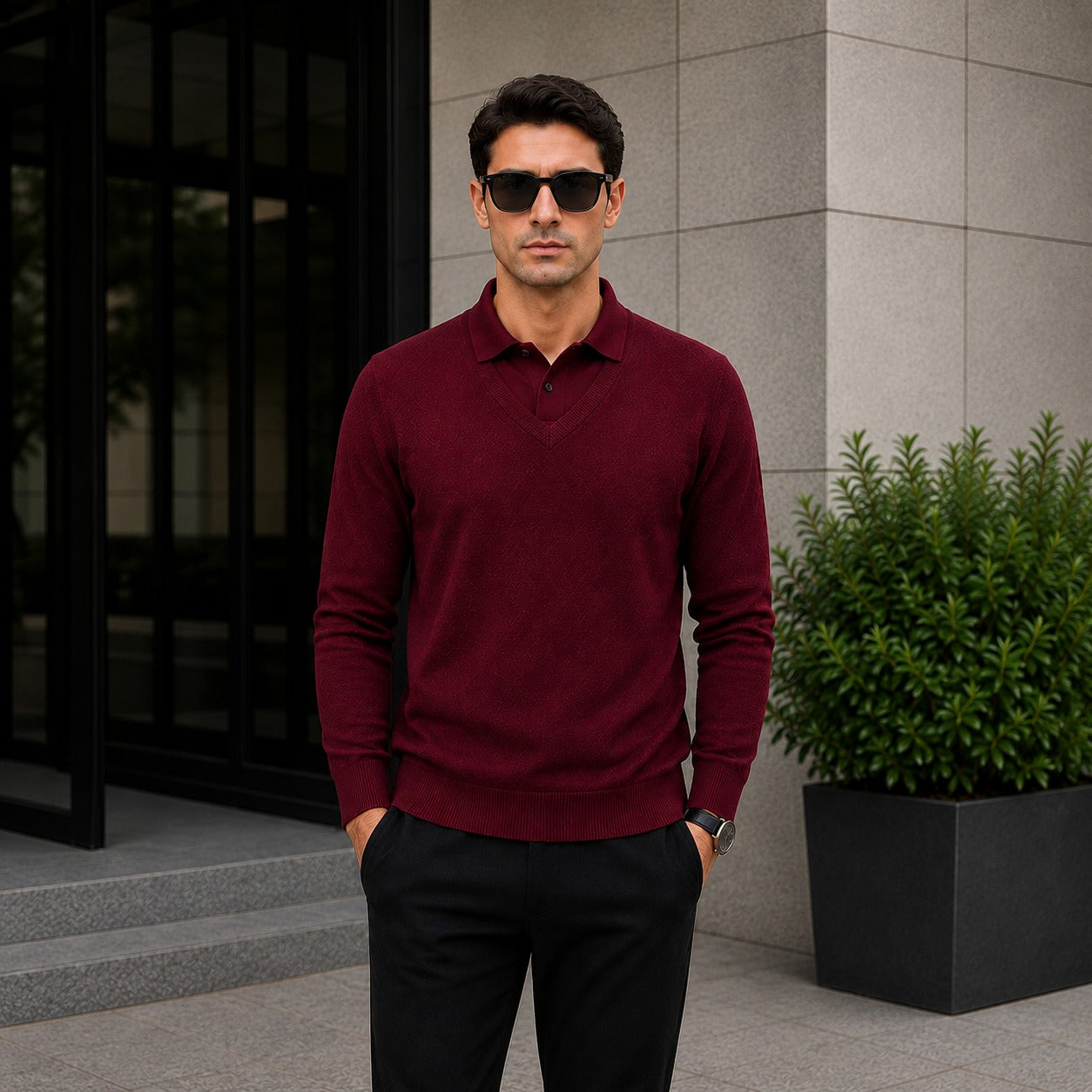 Suéter Lyon™ em Malha Texturizada Premium com Gola Polo Integrada