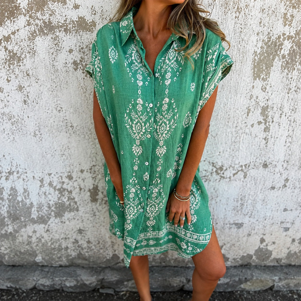 Vestido Chemise Zahara™ em Linho de Algodão com Estampa Boho
