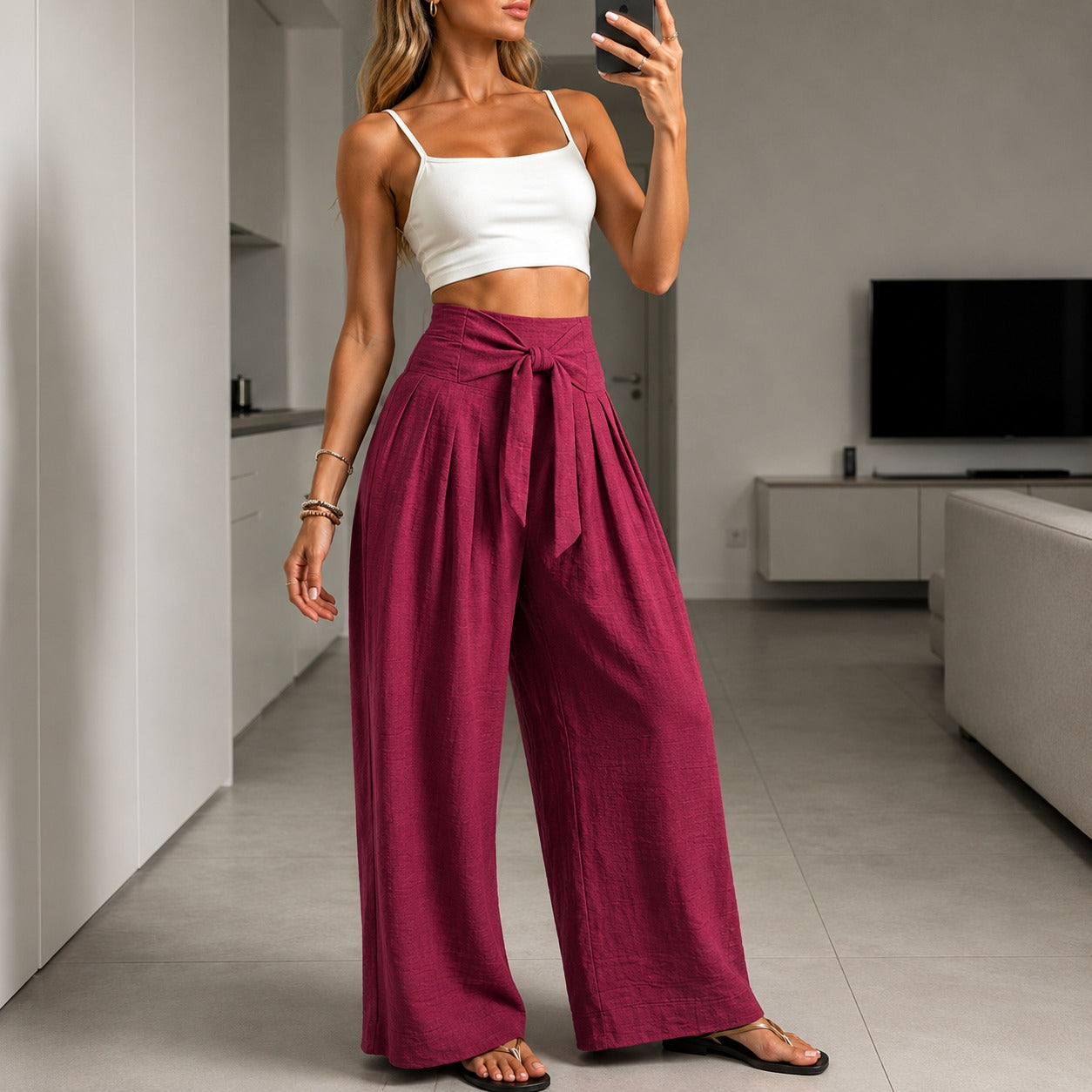 Calça Arielle™ com Faixa Ajustável Elegante e Cós Estruturado