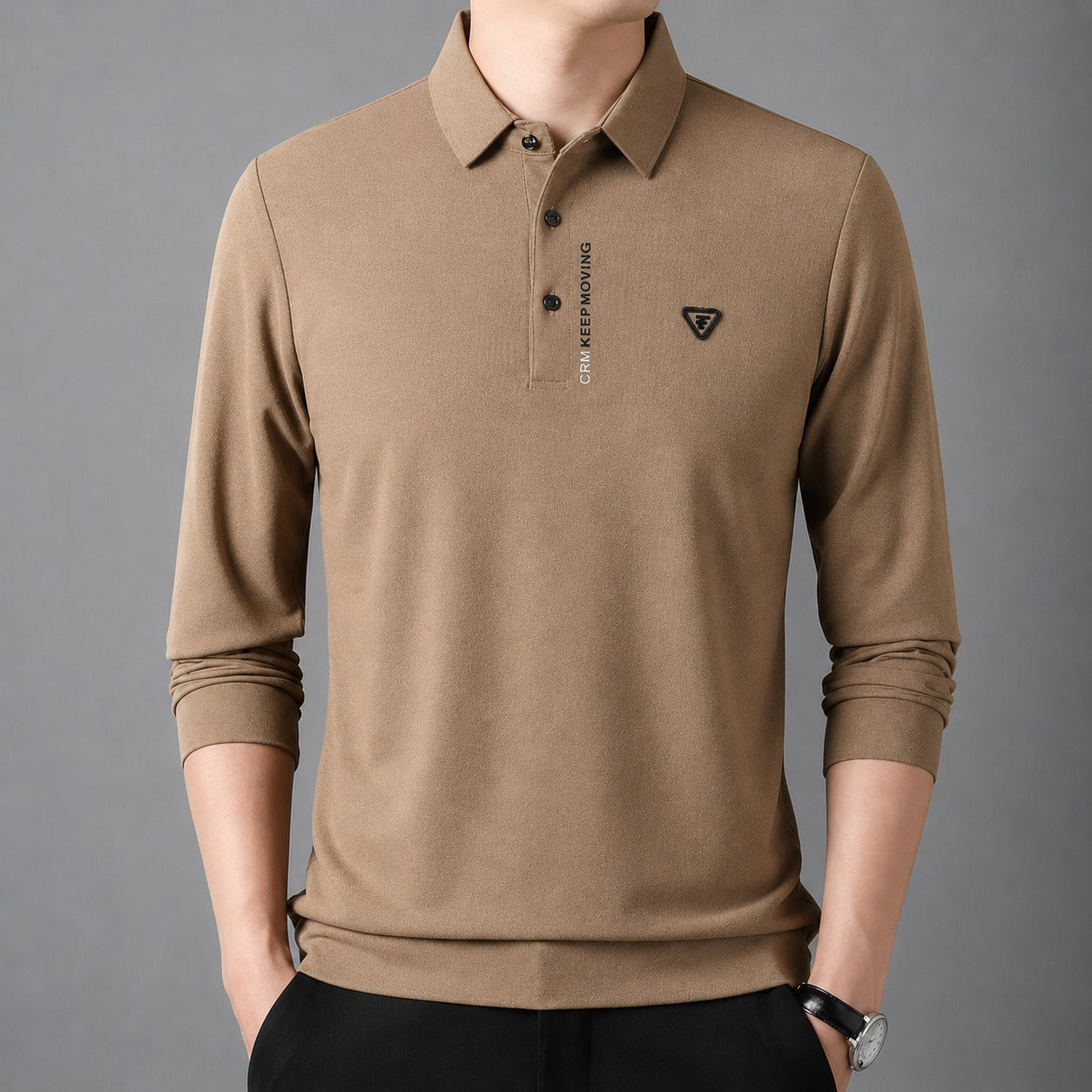 Polo Aldren™ com Manga Longa, Malha Texturizada e Gola Clássica / Sofisticação Discreta Para Composições Bem Alinhadas.