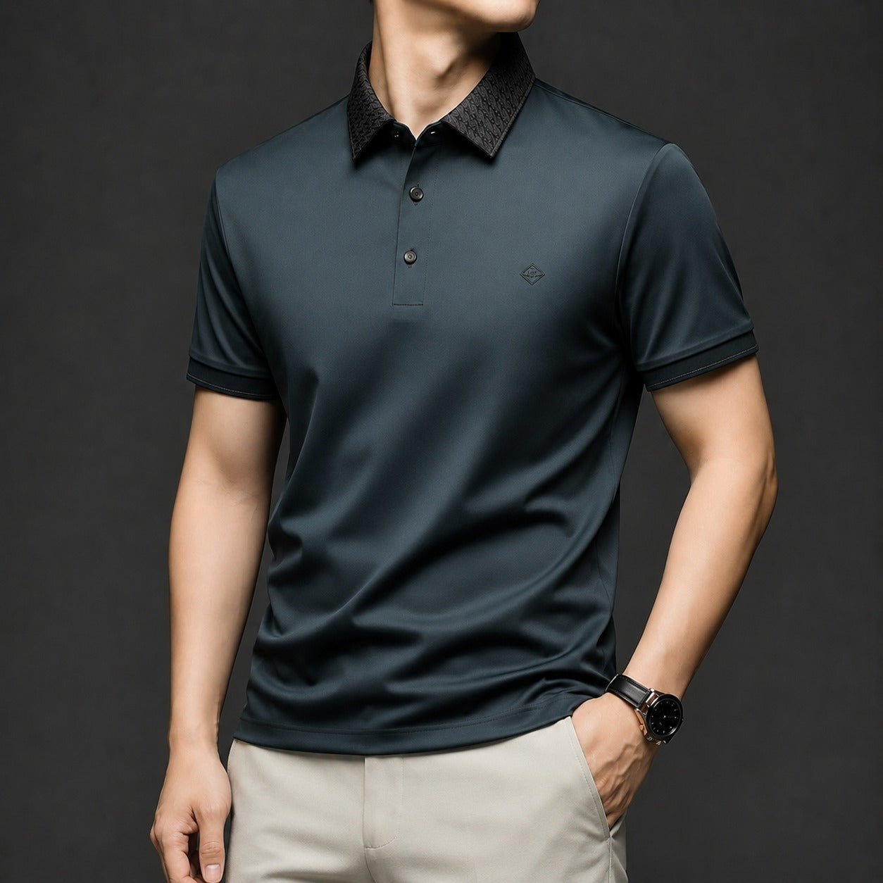 Camisa Polo Alviero™ com Gola Texturizada e Tecido Flexível