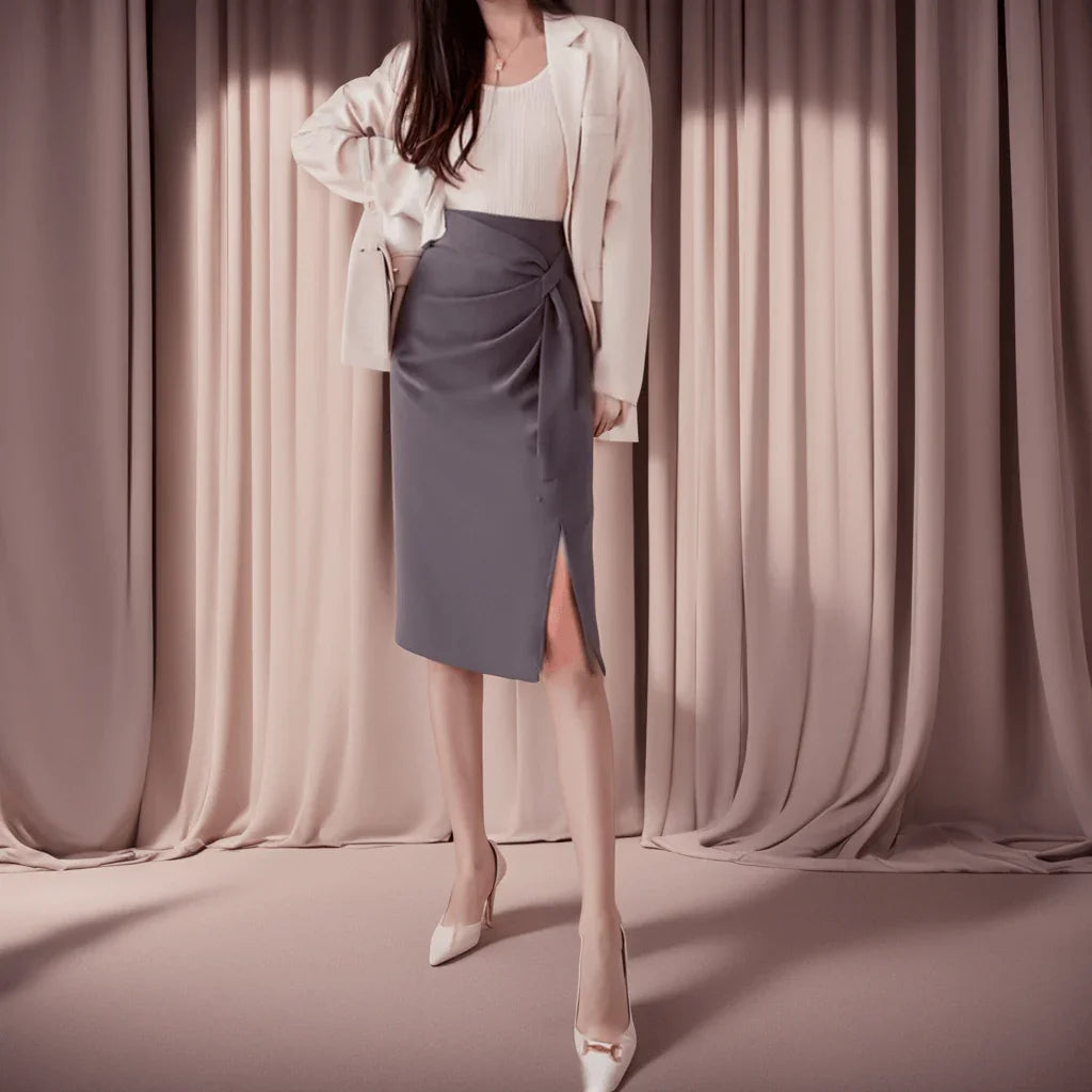 (Promo de Lançamento: Compre 1, Leve 2) Saias Lívia™ com Amarração Lateral e Cintura Alta / A Magia do Design Envolvente para um Look Urbano Distinto!