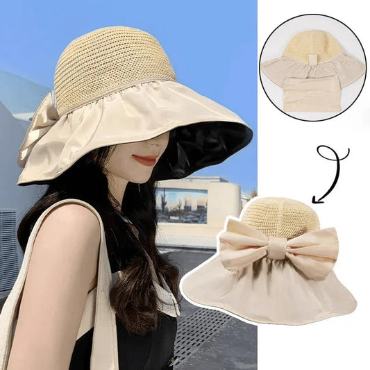 (Promoção Compre 1 Leve 2) Chapéu Clarita™ UV Dobrável com Laço / Proteja-se do Calor Mais Intenso com Muito Charme e Elegância!