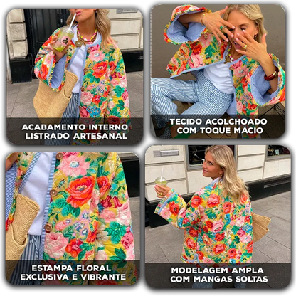 Casaco Amsterdam™ com estampado floral premium e textura acolchoada / A peça indispensável para um estilo descontraído!