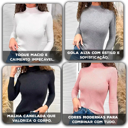 [COMPRE 1 E LEVE 2] Blusa Verona™ em Malha Canelada com Gola Alta / Sofisticação Atemporal e Conforto com Estilo!