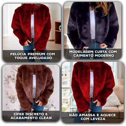 Casaco Bomber Winter Bloom™  em Pelúcia Premium Felpuda / O Toque de Glamour que Seu Inverno Merece!