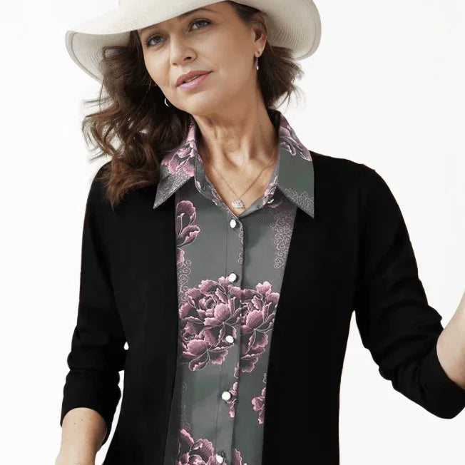 Blusinha Cardigan Morgana™ - Elegância Inconfundível / A Sedução das Flores em Uma Peça Versátil!