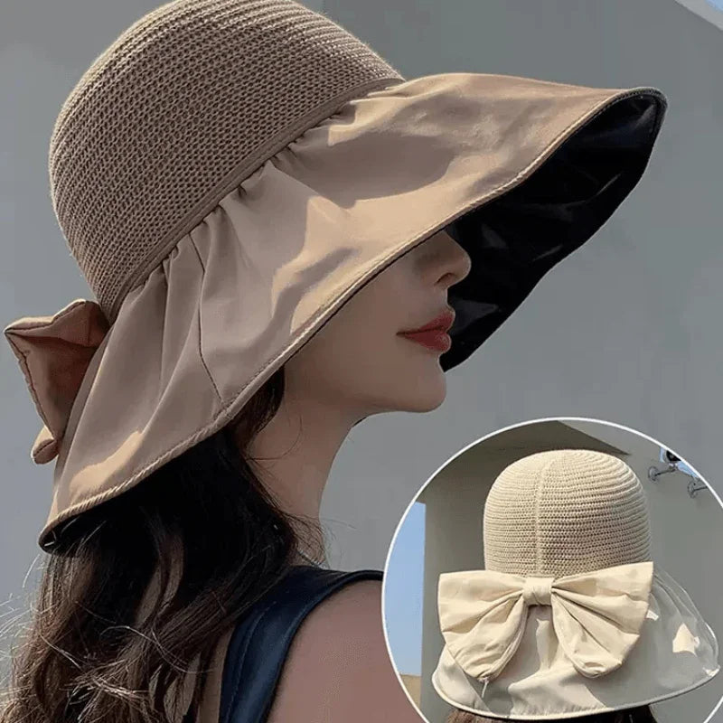 (Promoção Compre 1 Leve 2) Chapéu Clarita™ UV Dobrável com Laço / Proteja-se do Calor Mais Intenso com Muito Charme e Elegância!