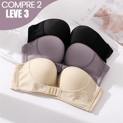 (Super Promo de Lançamento: Compre 2 e Leve 3) Kit de Sutiãs Invisíveis Giselle™ com Fivela de Sustentação e Tecido em Náilon + Elastano