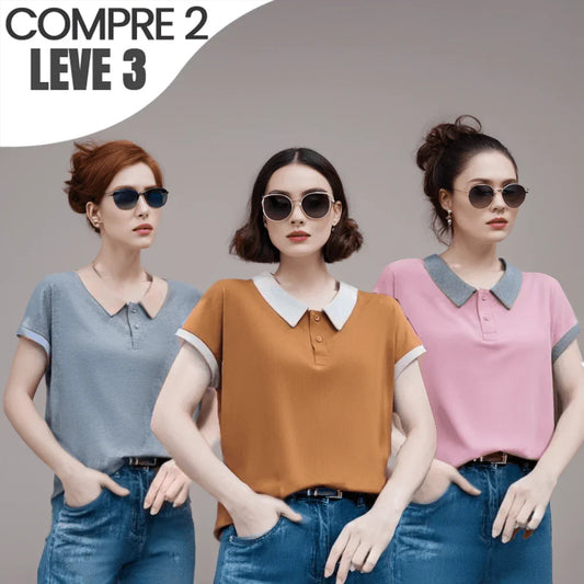 (Compre 2 Leve 3) Camiseta Polo Hevellyn™ Conforto Delicado / A Sinergia Perfeita entre Elegância e Conforto Diário!
