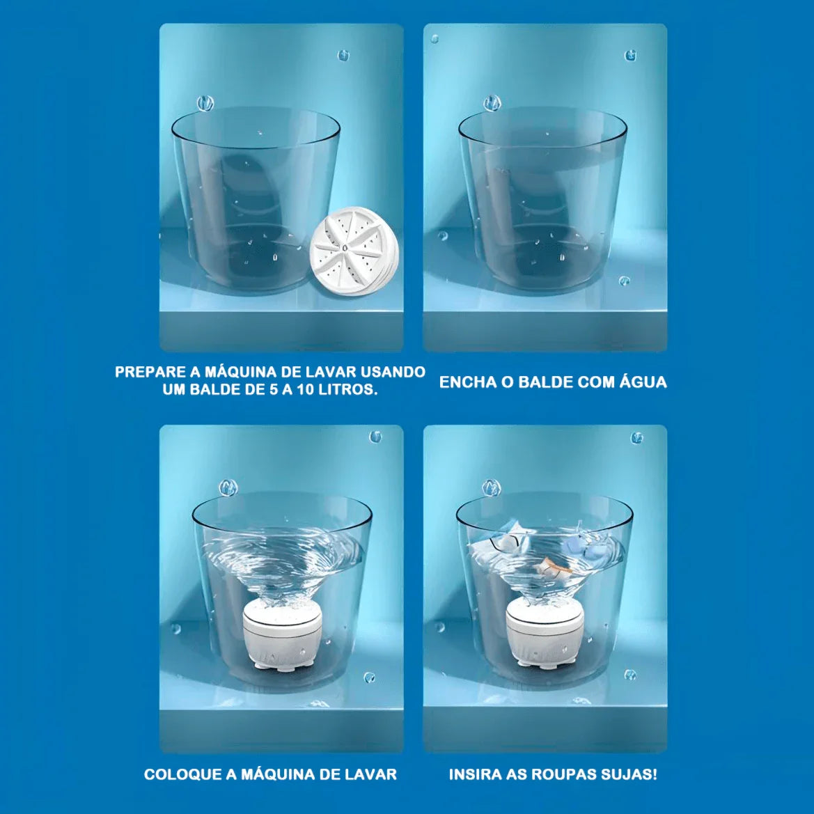 Mini Máquina de Lavar Híbrida Modern Lar™ / Transforme Qualquer Recipiente em uma Máquina de Lavar Eficiente!
