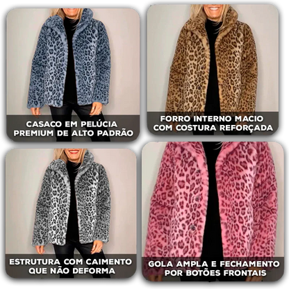 Casaco Pantera Luxe™ em Pele Peluciada com Estampa Selvagem / O Lado Ousado da Elegância Feminina!