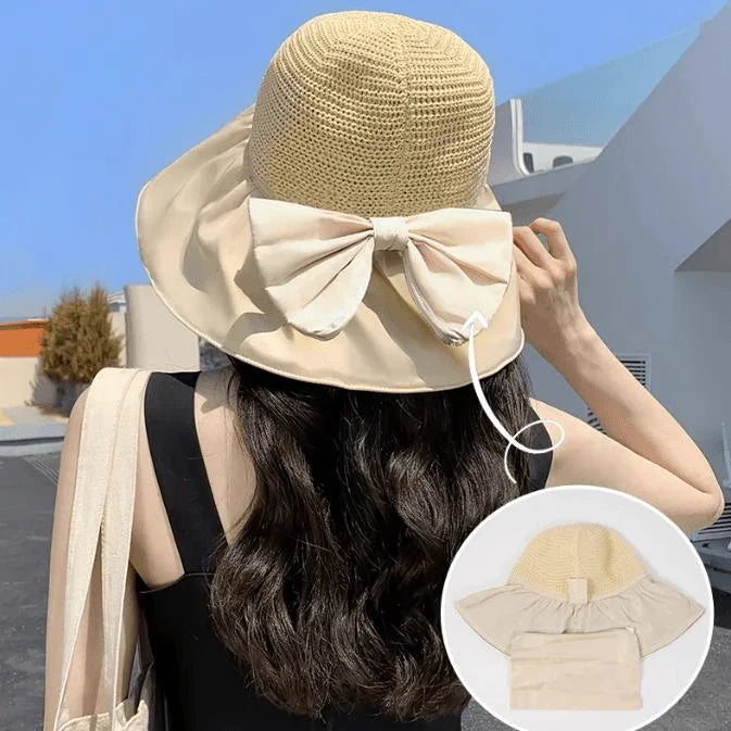 (Promoção Compre 1 Leve 2) Chapéu Clarita™ UV Dobrável com Laço / Proteja-se do Calor Mais Intenso com Muito Charme e Elegância!