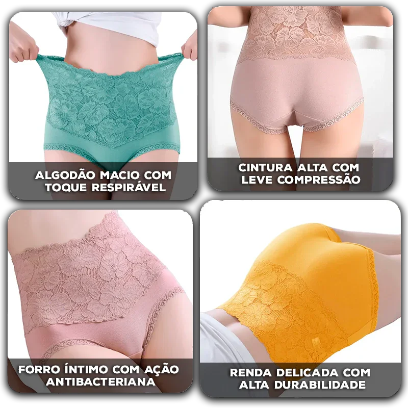 [COMPRE 3 E LEVE 5] Calcinha Angelina™ em Algodão com Renda Floral e Forro Antibacteriano  / Sinta-se Leve, Segura e Ainda Mais Feminina!