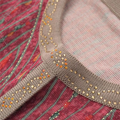 Blusa Manga Longa Flor de Liz™ com Detalhes em Strass e Tecido em Algodão / A Campeã de Elogios do Outono Inverno 2024!