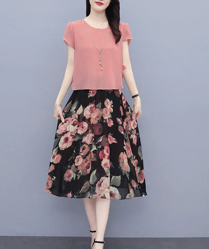 Vestido Flor de Pérola Design 2 em 1 em Chiffon Leve e Soltinho / A Combinação Perfeita Entre uma Blusinha e Saia Floral!