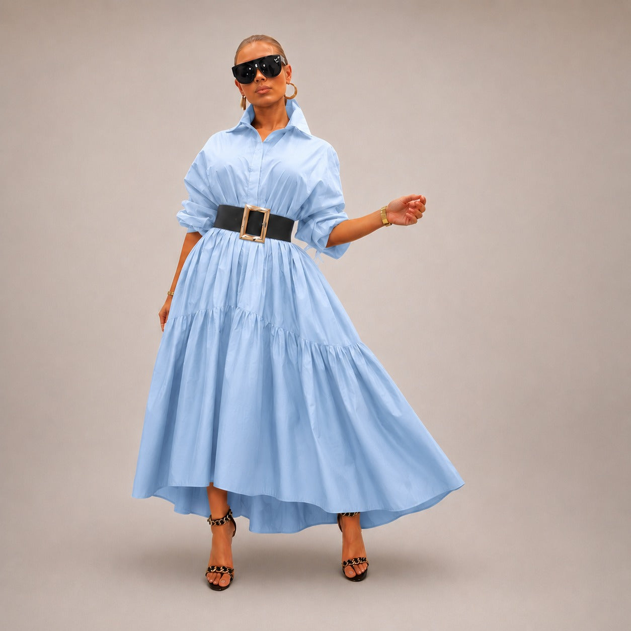 Vestido Midi Lorenne™ Com Modelagem Evasê e Saia em Camadas