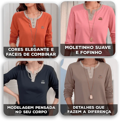 [COMPRE 1 E LEVE 3] Blusa Alícia™ em Moletinho Suave com Bordado Delicado / Conforto Chique e Toque de Elegância no Seu Dia a Dia!