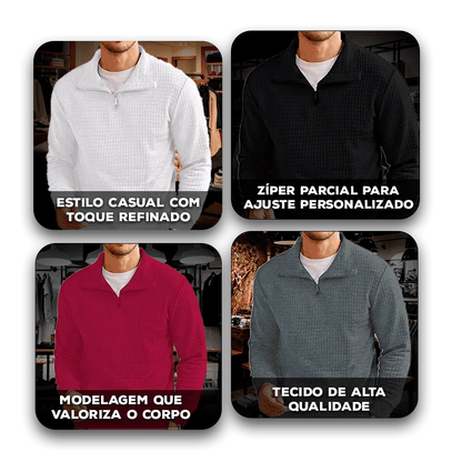 Blusa Masculina Carter™ em Tecido Texturizado com Zíper Parcial / Elegância Casual com Conforto Premium!