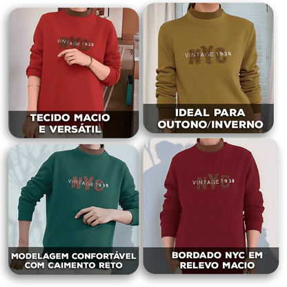Blusa Central Park™ Em Moletinho Premium com Estilo Vintage Bordado / Quentinha, Leve e Cheia de Atitude!