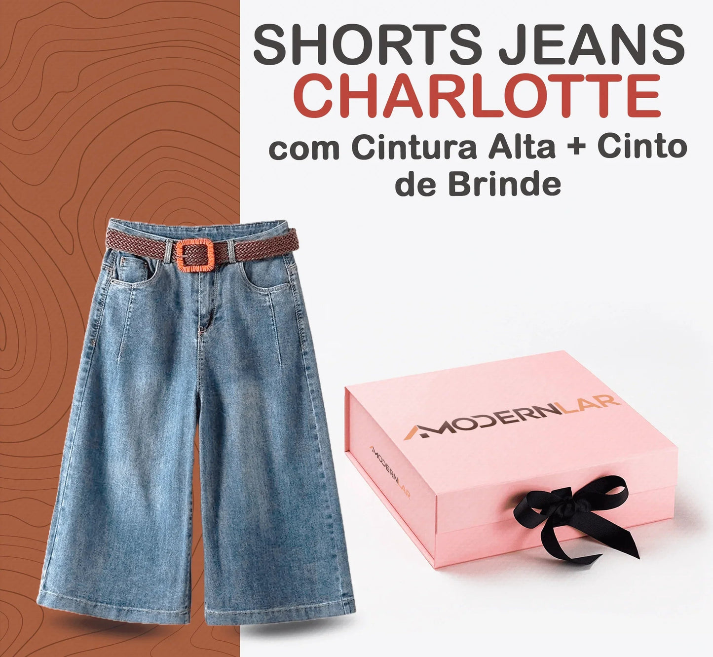 Shorts Jeans Charlotte™ com Cintura Alta + Cinto de Brinde /  Conforto Sob Medida e Estilo para Criar os Mais Lindos Looks!!