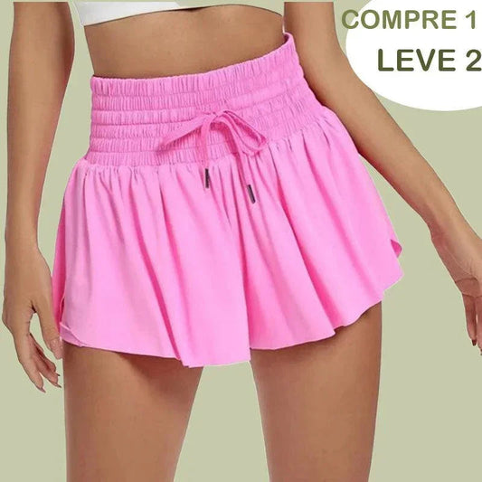 (Compre 1 e Leve 2)  Shorts BellaFit™ com Saia, Cós Alto Elástico e Bolso Funcional