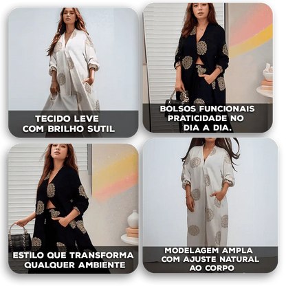 Conjunto Ayla™ com Caimento Luxuoso e Mandalas Douradas / Para Mulheres que Marcam Presença!