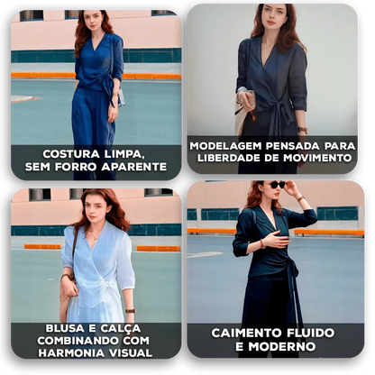 Conjunto Leona™ Em Popelina com Caimento Solto e Laço Lateral / Charme Descomplicado e Refinado!