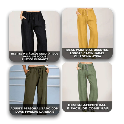 Calça Bruma™ em Linho de Algodão / Toque Suave, Caimento Livre e Estilo Natural!