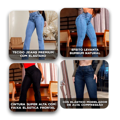 Calça Jeans Serafina™ com Cós Elástico Modelador e Efeito Levanta Bumbum / Modelagem Flare que Proporciona Conforto e Liberdade!