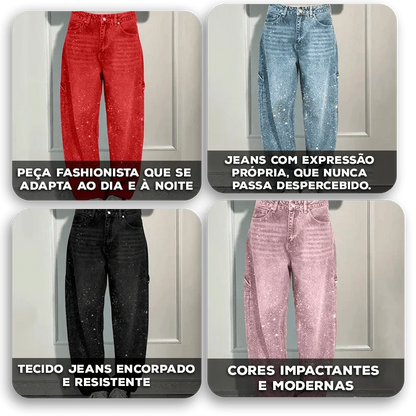Calça Jeans Sparkle™ com Corte Reto e Brilho Aplicado / O Glamour das Ruas em Movimento!
