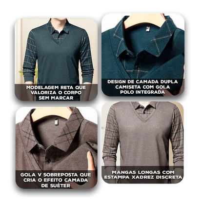 Camisa Harper™ com Design de Camada Dupla e Manga Xadrez / Modernidade e Estilo em Sintonia Perfeita