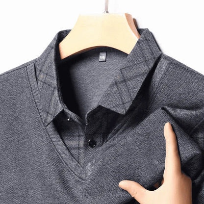 Camisa Harper™ com Design de Camada Dupla e Manga Xadrez / Modernidade e Estilo em Sintonia Perfeita